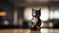 A black cat figurine wearing a suit and tie, AI Royalty Free Stock Photo