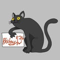 Black cat Friday 13th cartoon vector Royalty Free Stock Photo
