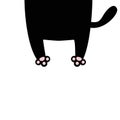 Black cat. Funny silhouette. Hanging fat body with paw print, tail. Kawaii animal. Cute cartoon baby character. Pet collection.