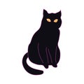 Black cat with glowing yellow eyes. Design element for cards, banners, stickers for Halloween