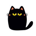 Black cat head face icon. Kitten with sad angry yellow eyes. Pink ears, nose, cheeks. Cute cartoon funny baby character. Funny Royalty Free Stock Photo