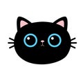 Black cat head face round icon. Cute cartoon funny character. Blue eyes. Pink ears. Funny Kawaii animal. Baby card. Pet collection Royalty Free Stock Photo