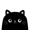 Black cat head face silhouette icon. Cute cartoon baby character. Pink nose, ears. Kawaii pet animal. Funny kitten. Sticker print
