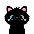 Black cat head face silhouette icon. Kitten with blue eyes. Cute cartoon funny baby character. Funny kawaii animal. Pet collection Royalty Free Stock Photo