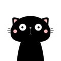 Black cat head face silhouette icon. Surprised funny kawaii smiling doodle animal. Cute cartoon funny character. Pet collection.