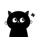 Black cat head face silhouette looking at butterfly insect. Cute cartoon character. Pet collection Greeting baby card. Flat design Royalty Free Stock Photo