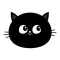 Black cat head round face icon. Cute cartoon character. Kitty Whisker Baby pet collection. Funny kitten. White background. Isolate