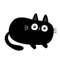 Black cat kitten face head body. Fat kitten. Cute cartoon character. Kawaii baby pet animal. Notebook cover, tshirt, greeting card