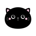 Black cat kitten kitty face silhouette icon. Cute kawaii cartoon character. Happy Valentines Day. Pink cheeks. Baby greeting card