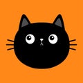 Black cat kitten round head face looking. Cute cartoon character. Kawaii baby pet animal. Scandinavian style. Notebook cover,