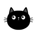 Black cat kitten round head face looking. Cute cartoon character. Kawaii baby pet animal. Scandinavian style. Notebook cover,