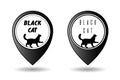 Black cat. Logo, symbol, sign. Silhouette of a running cat. Geolocation sign