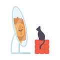 Black Cat Looking at Mirror Pretend to Be Lion Vector Illustration Royalty Free Stock Photo