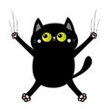 Black cat nail claw scratch glass. Screaming kitten. Green eye. Cute cartoon kawaii funny character falling down. Excoriation