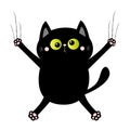 Black cat nail claw scratch. Screaming kitten. Crossed green eye. Cute cartoon kawaii funny character falling down. Excoriation Royalty Free Stock Photo