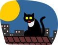 Black cat on the night roof under the full moon vector illustration Royalty Free Stock Photo