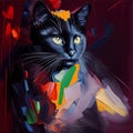 black cat painted in large expressive bright strokes, art Royalty Free Stock Photo