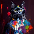 black cat painted in large expressive bright strokes, art Royalty Free Stock Photo