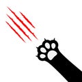Black cat paw print leg foot. Bloody claws scratching animal red scratch scrape track. Diagonal corner. Cute cartoon character bod Royalty Free Stock Photo