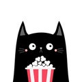 Black cat popcorn box. Cute cartoon funny character. Cinema theater. Film show. Kitten watching movie. Kids print for tshirt Royalty Free Stock Photo