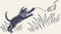 Black Cat Pouncing on a Toy Mouse, Energetic Playtime, vector design Generative AI Royalty Free Stock Photo