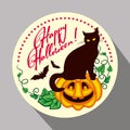 Black cat, pumpkin and hand drawn text 