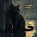 A black cat in the rain with a humorous quote Royalty Free Stock Photo