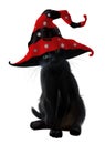 A black cat in a red magic hat. Watercolor drawing Royalty Free Stock Photo