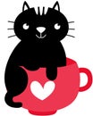 Black cat on red tea cup Royalty Free Stock Photo