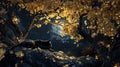 Mystical Black Panther Resting Under Golden Autumn Trees at Night Royalty Free Stock Photo