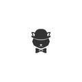 Black cat`s head with bow tie and bowler hat isolated on white
