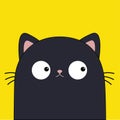 Black cat sad face head silhouette icon. Kawaii pet animal. Cute cartoon baby character. Pink ears. Funny kitten. Sticker print