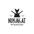 Black cat samurai swords logo design vector graphic symbol icon illustration creative idea