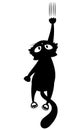 Black cat scratching the wall. Silhouette of cartoon cat climbing the wall. Vector illustration of a pet for kids