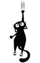 Black cat scratching the wall. Silhouette of cartoon cat climbing the wall. Vector illustration of a pet for kids