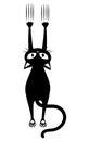 Black cat scratching the wall. Silhouette of cartoon cat climbing the wall. Vector illustration of a pet for kids