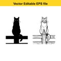 Black cat silhouette and line drawing sitting on a wooden fence Royalty Free Stock Photo