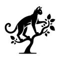 Black Cat Silhouette Perched on Tree Branch Vector Illustration Royalty Free Stock Photo