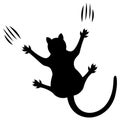 Black cat. Silhouette. The pet slides along the wall, leaving scratches. Vector illustration. Isolated white background.