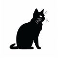 Black Cat Silhouette On White Background - Portraiture Iconography