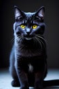 Black cat sitting on a black canvas look straight into the camera generative ai Royalty Free Stock Photo