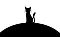 Black cat sitting on a hill, silhouette art image