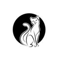Black Cat sitting smiling Logo design vector template Negative space style. Home pet veterinary clinic store Logotype concept icon