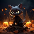 a black cat sitting on top of a pile of pumpkins Royalty Free Stock Photo