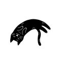 Black cat sleeping isolated element. Cute feline character in cartoon style