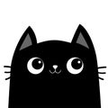Black cat smiling face head silhouette icon. Cute cartoon baby character. Kawaii pet animal. Funny kitten. Sticker print template