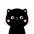 Black cat smiling face head silhouette icon. Surprised funny kawaii doodle animal. Cute cartoon funny baby character. Pet
