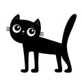 Black cat standing. Funny head face. Kitten with big eyes. Ears, nose, ears. Cute cartoon kawaii baby character. Pet animal