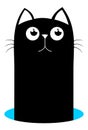 Cool black cat. Head face black silhouette looking up. Kawaii animal. Cute cartoon child character.