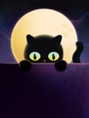 Vector Black Cat under Moonlight Illustration Royalty Free Stock Photo